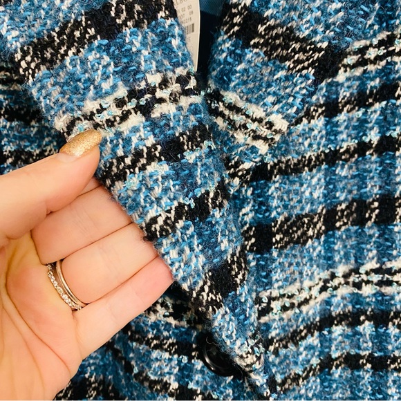 Talbots NWT Italian Woven Teal Blue and Black Tweed Plaid Pea Coat Size Large - Picture 7 of 14
